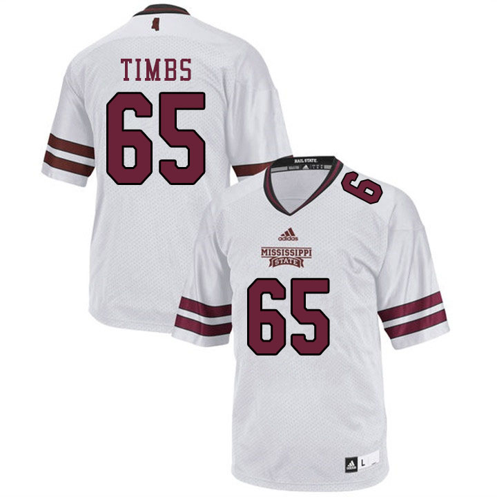 Men #65 Sherman Timbs Mississippi State Bulldogs College Football Jerseys Sale-White